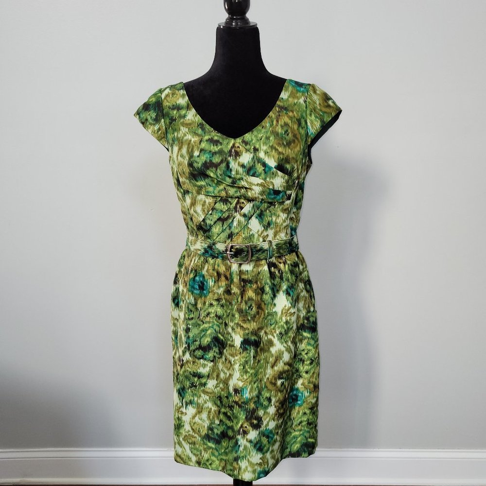 Multi Green Print "Wiggle" Belted Dress 8